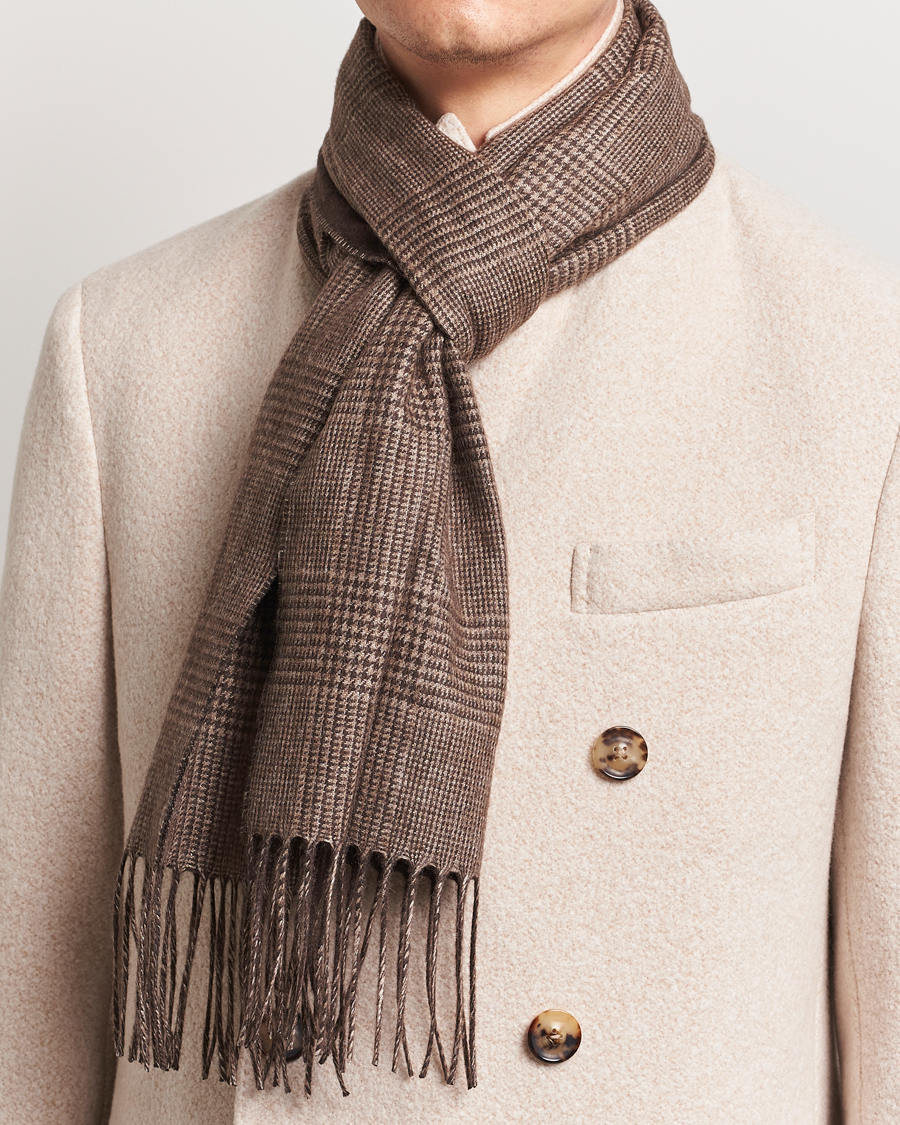 Herr | Piacenza Cashmere Cashmere/Silk Glencheck Scarf Brown | Piacenza Cashmere | Cashmere/Silk Glencheck Scarf Brown