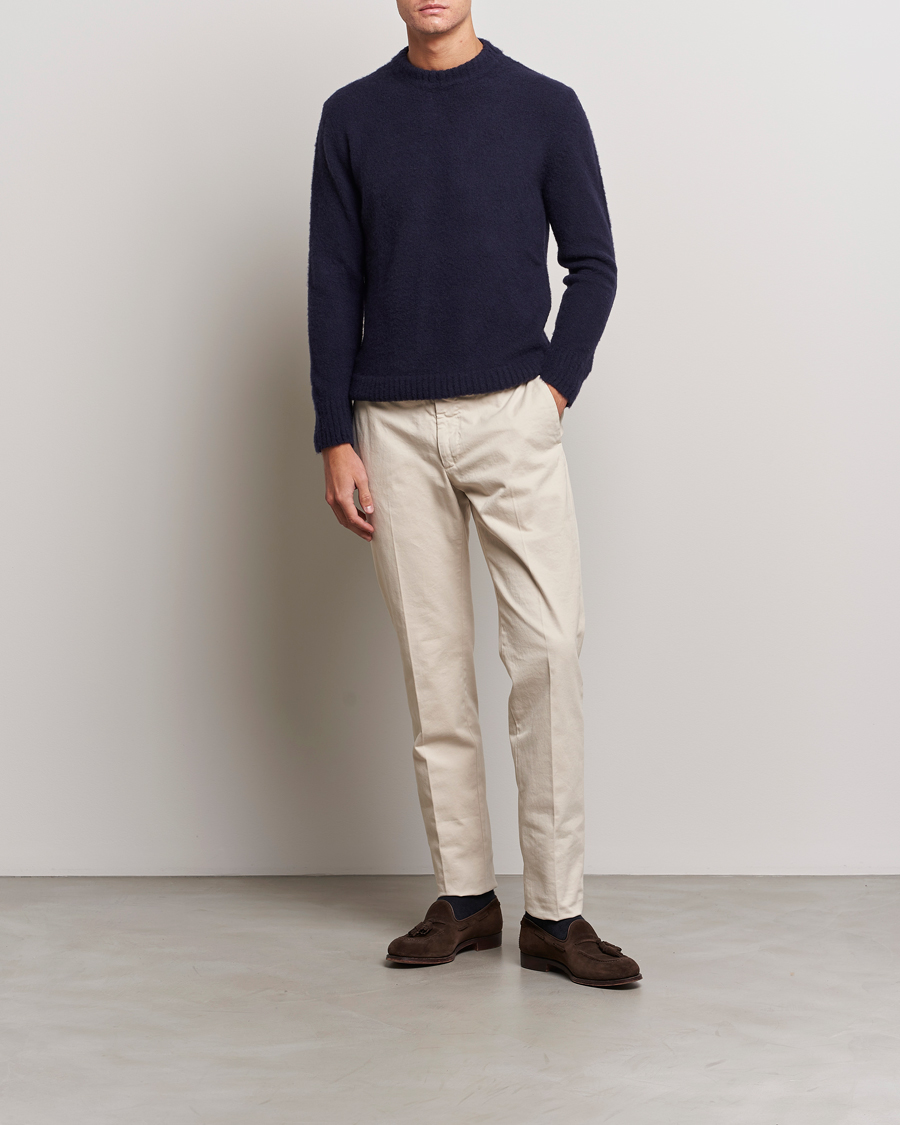 Herr | Tröjor | Piacenza Cashmere | Brushed Wool Crew Neck Navy