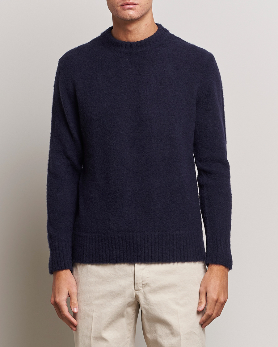 Herr |  | Piacenza Cashmere | Brushed Wool Crew Neck  Navy