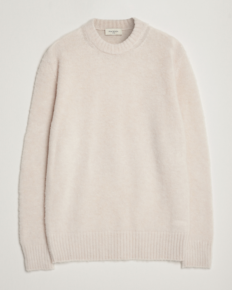 Herr | Tröjor | Piacenza Cashmere | Brushed Wool Crew Neck Beige