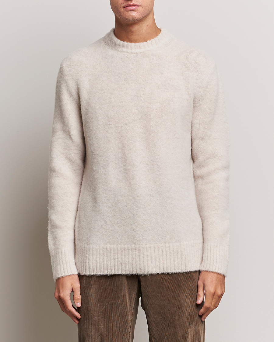 Herr | Piacenza Cashmere | Piacenza Cashmere | Brushed Wool Crew Neck  Beige