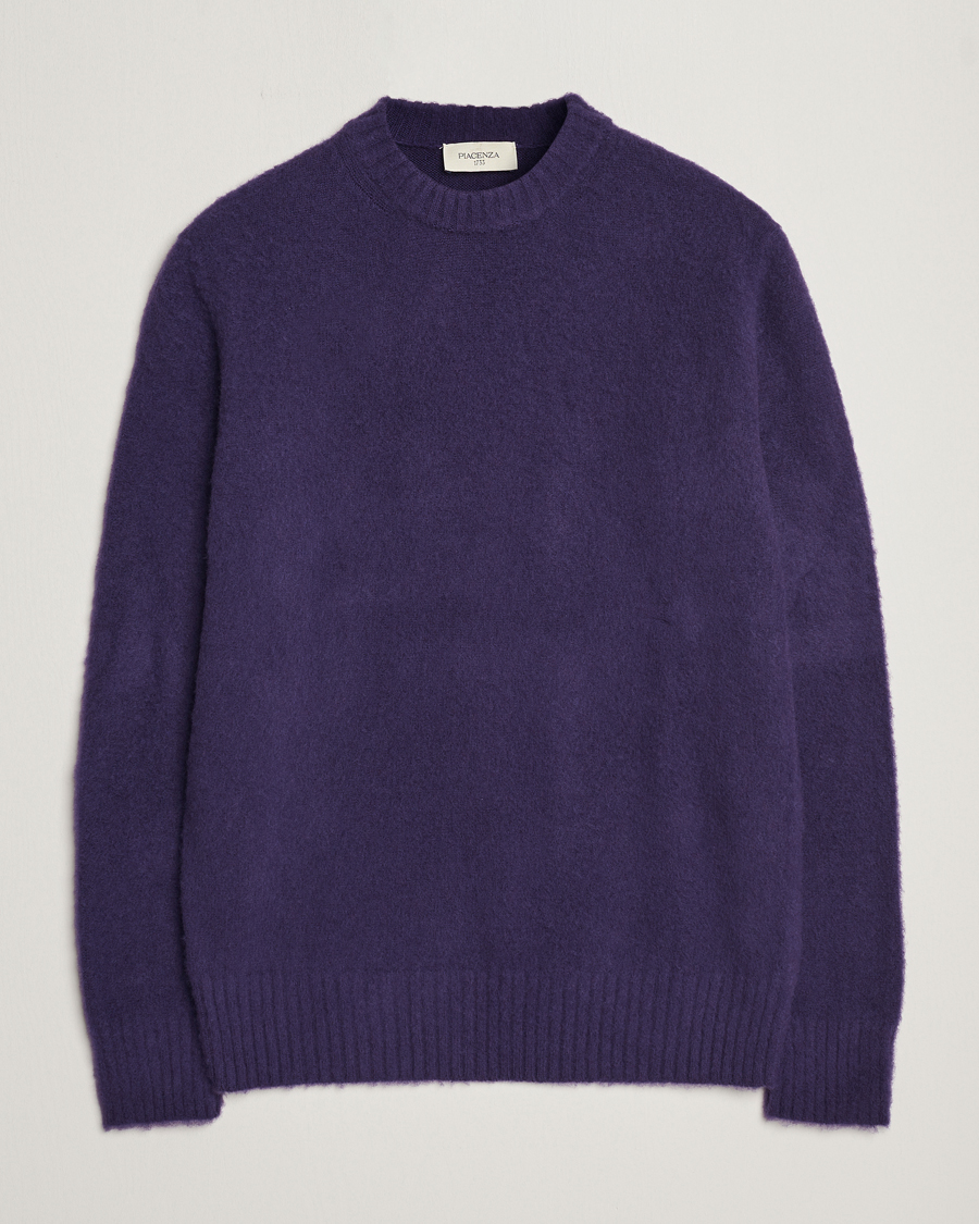 Herr | Tröjor | Piacenza Cashmere | Brushed Wool Crew Neck Dark Purple