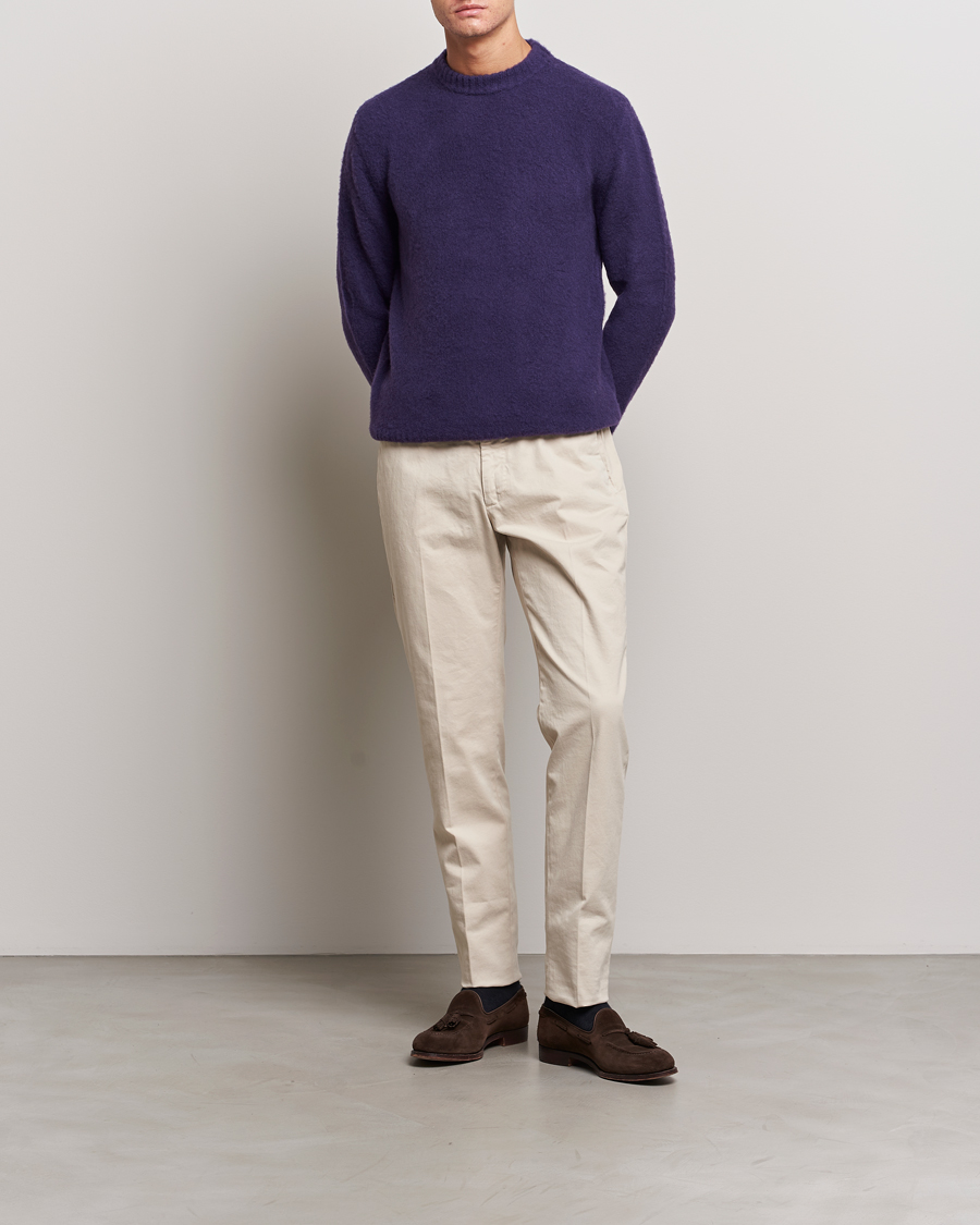 Herr | Tröjor | Piacenza Cashmere | Brushed Wool Crew Neck Dark Purple