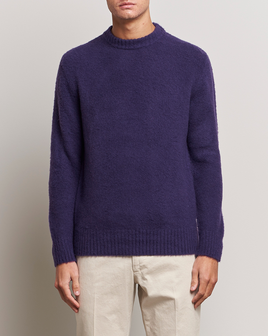 Herr | Tröjor | Piacenza Cashmere | Brushed Wool Crew Neck Dark Purple
