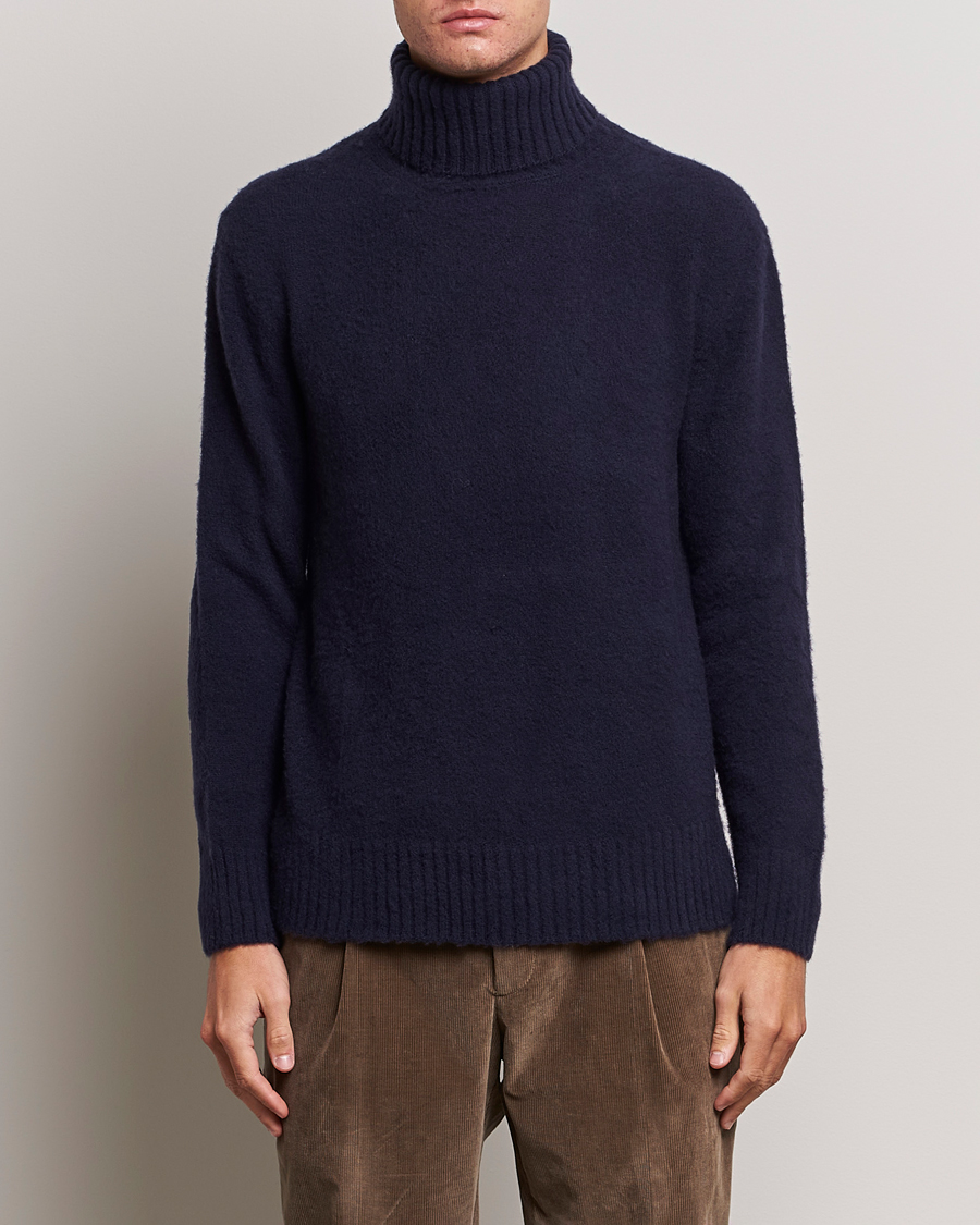 Herr | Tröjor | Piacenza Cashmere | Brushed Wool Rollneck Navy