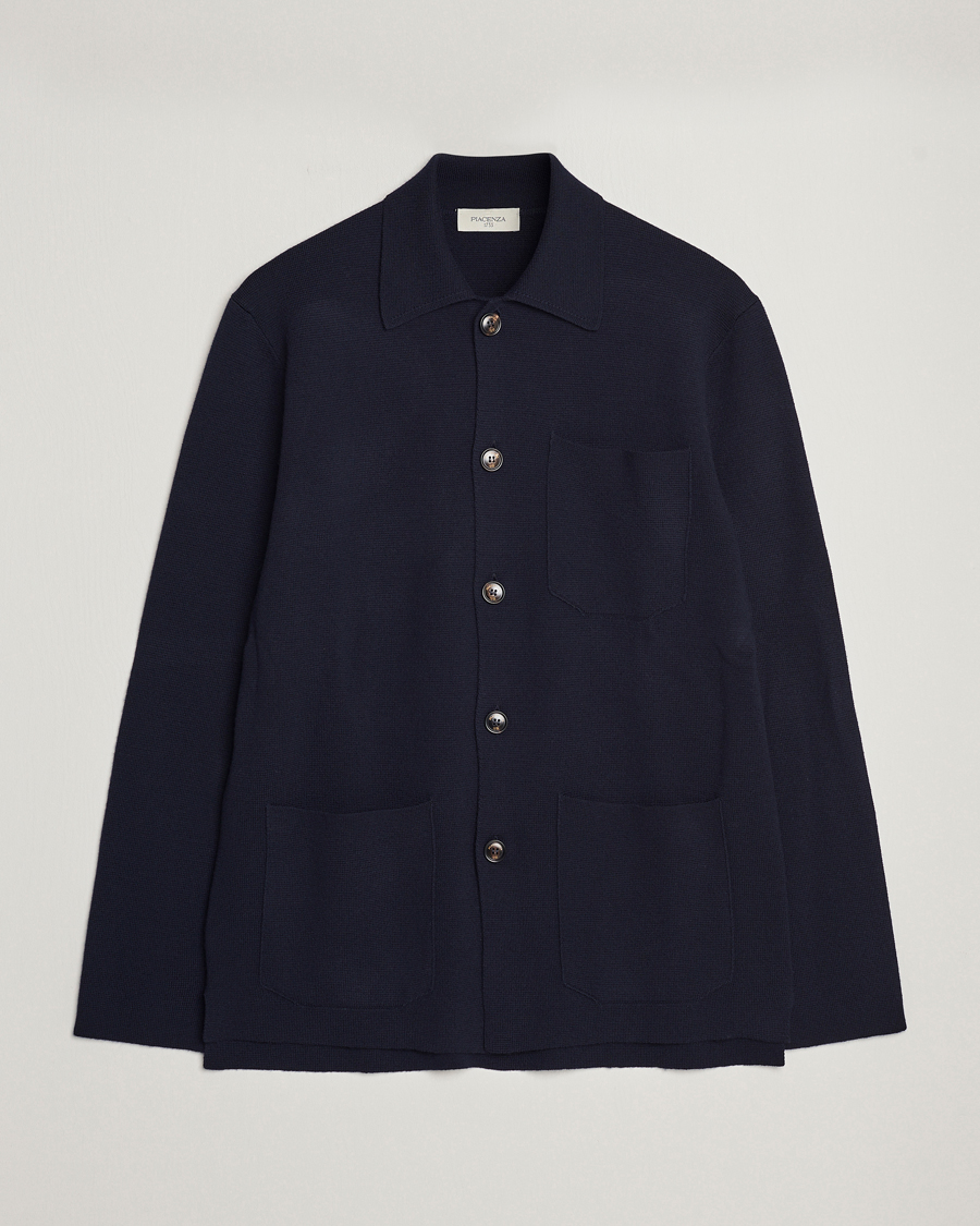 Herr | Tröjor | Piacenza Cashmere | Virgin Wool Knit Cardigan Navy