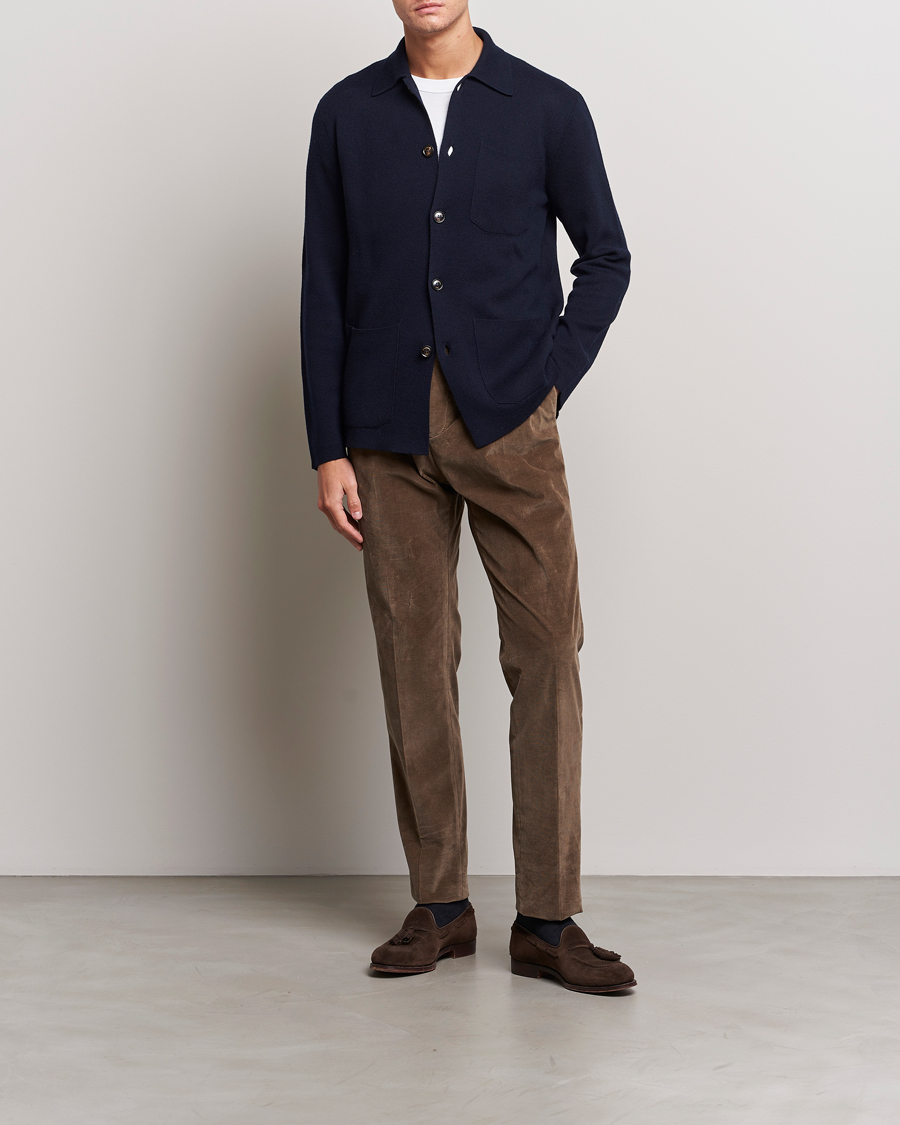 Herr | Tröjor | Piacenza Cashmere | Virgin Wool Knit Cardigan Navy