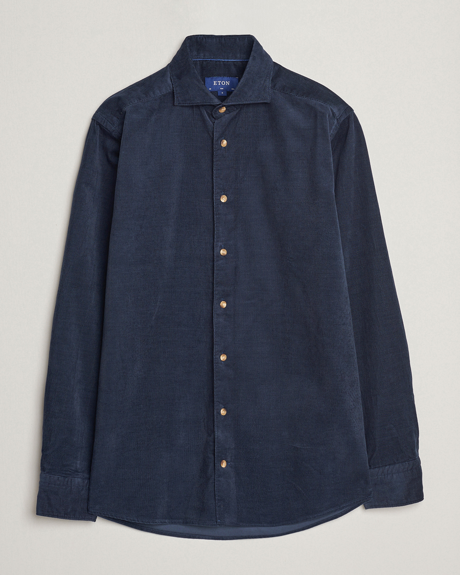 Herr | Skjortor | Eton | Slim Fit Fine Wale Corduroy Shirt Navy Blue