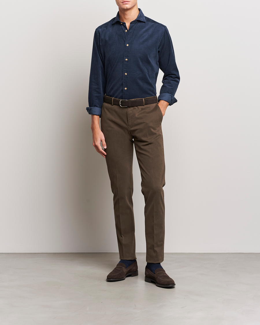 Herr | Skjortor | Eton | Slim Fit Fine Wale Corduroy Shirt Navy Blue