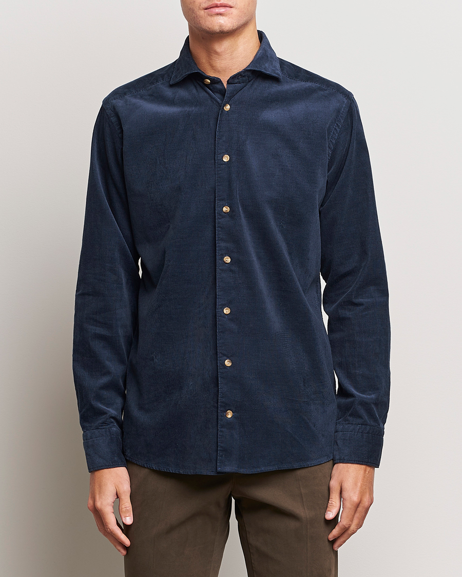 Herr | Wardrobe basics | Eton | Slim Fit Fine Wale Corduroy Shirt Navy Blue