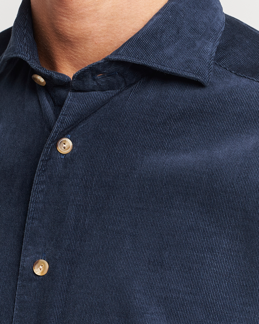 Herr | Skjortor | Eton | Slim Fit Fine Wale Corduroy Shirt Navy Blue