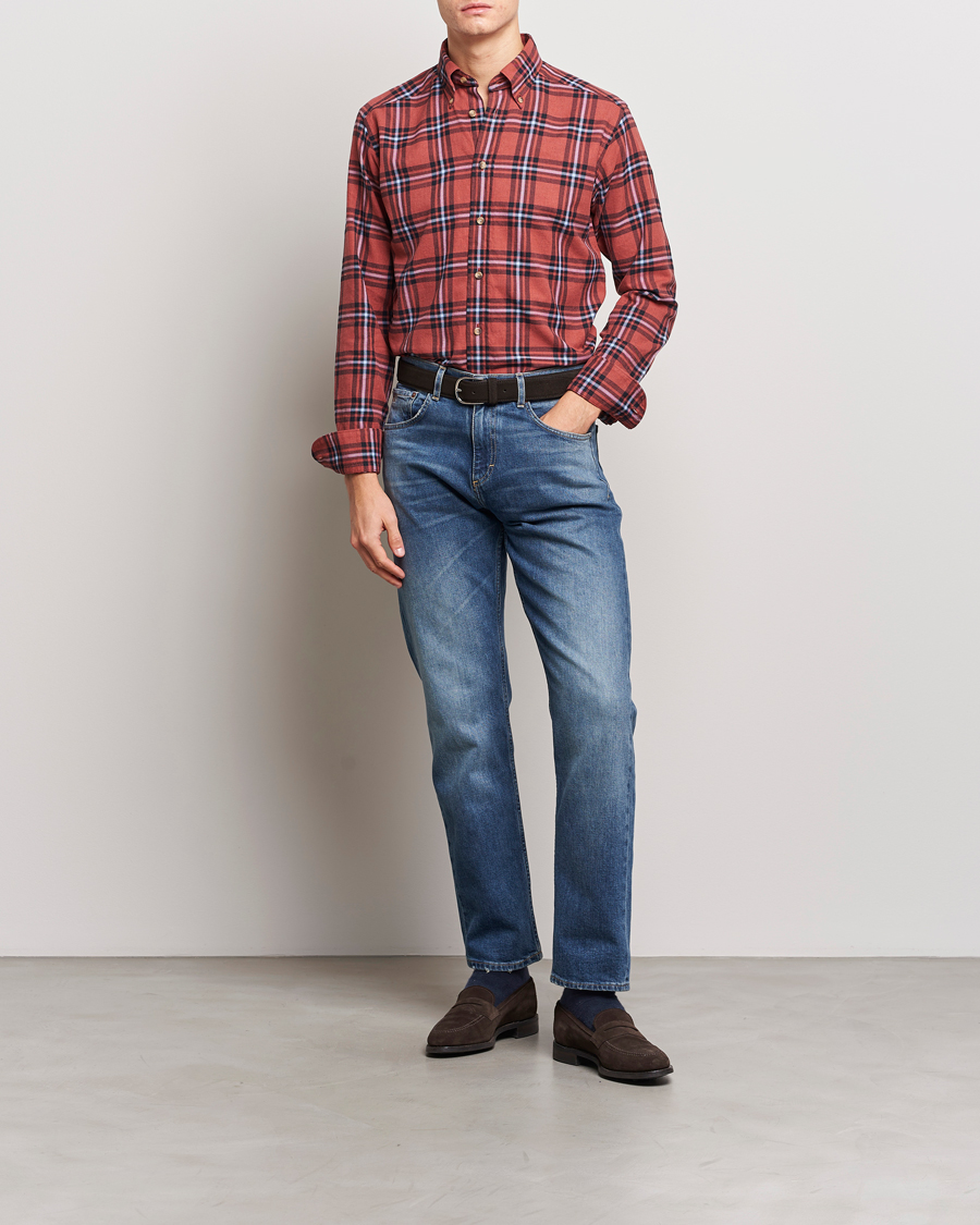 Herr | Skjortor | Eton | Regular Fit Checked Flannel Shirt Red/Navy