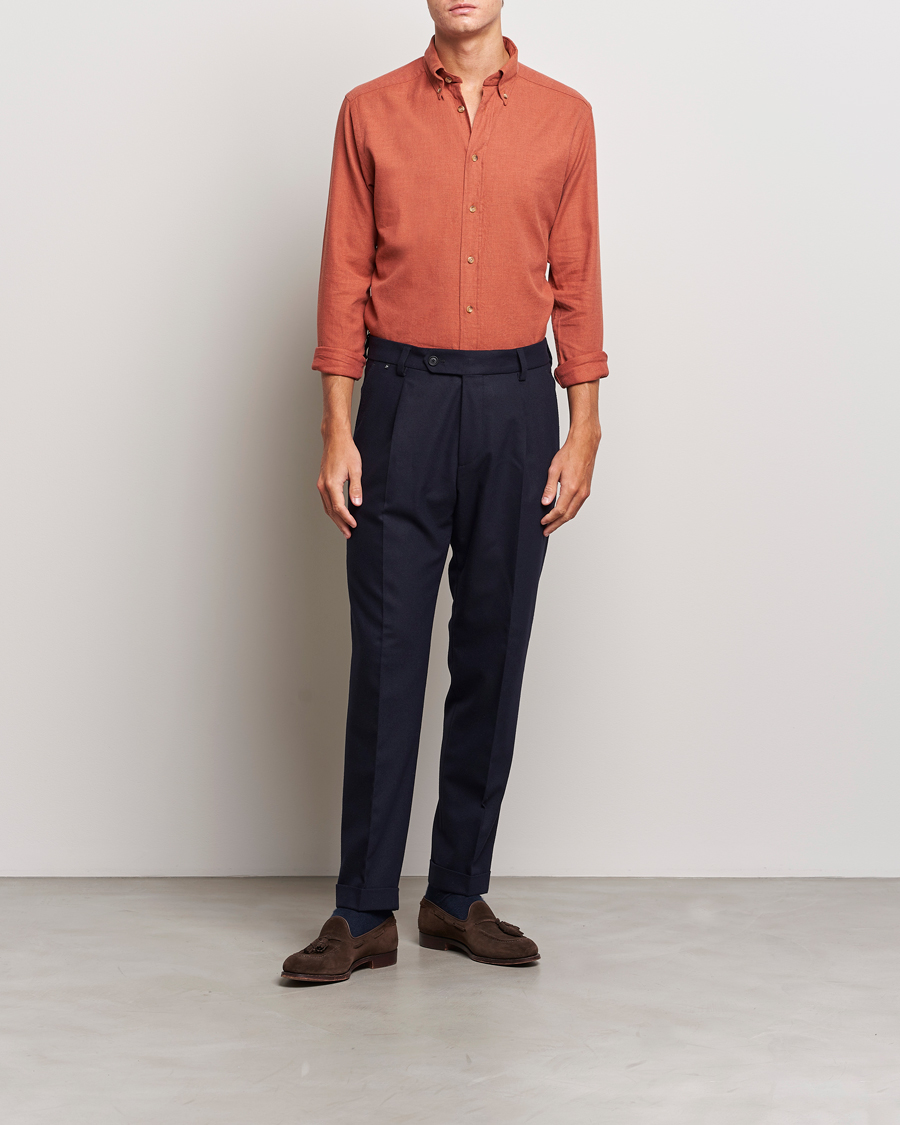 Herr | Skjortor | Eton | Slim Fit Twill Flannel Shirt Rust Red