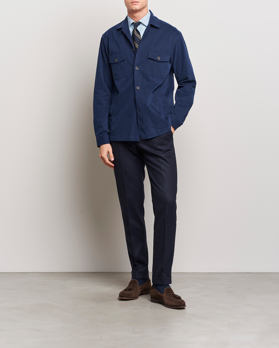 Herr | Skjortor | Eton | Twill Moleskin Overshirt Navy Blue