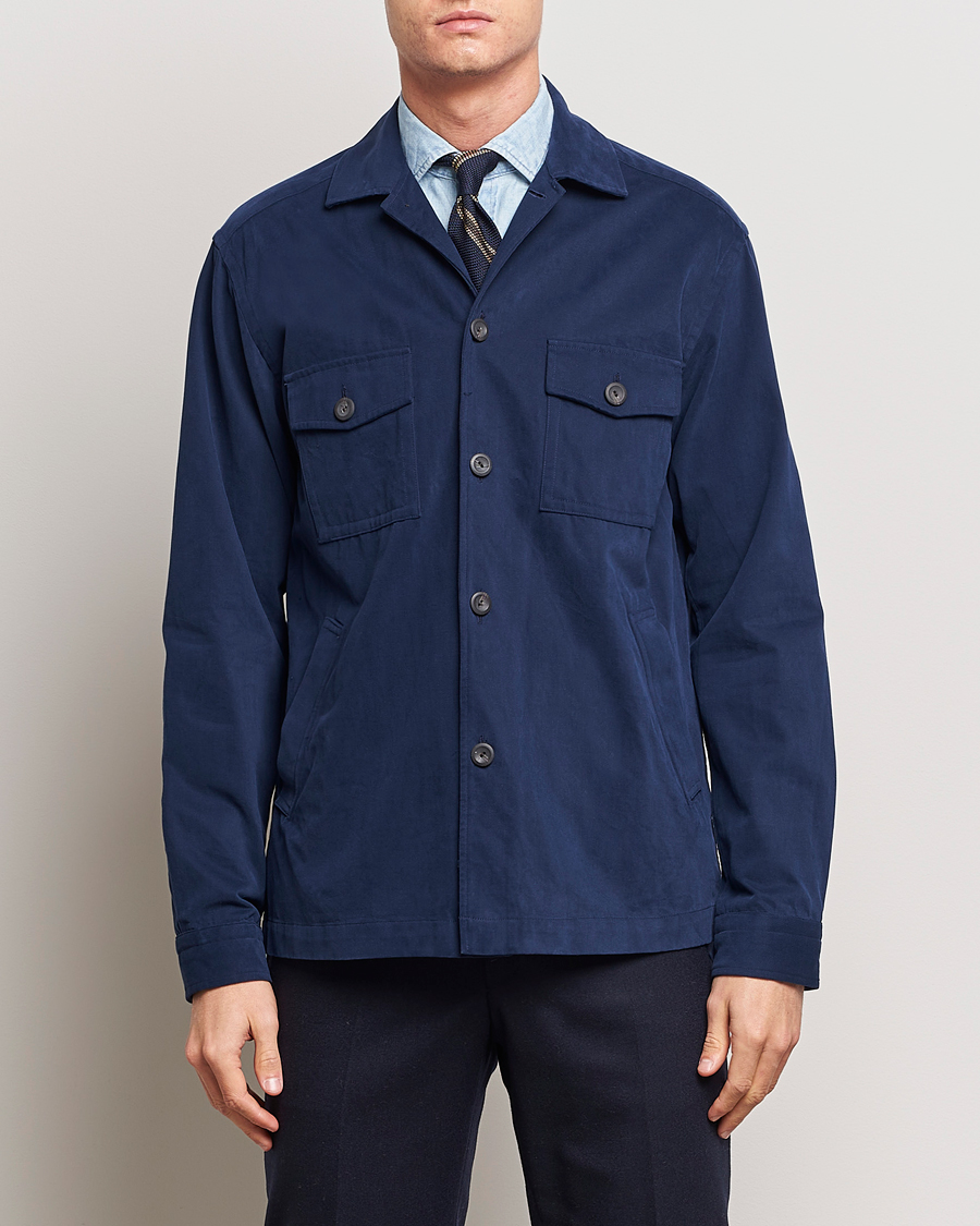 Herr | Skjortor | Eton | Twill Moleskin Overshirt Navy Blue