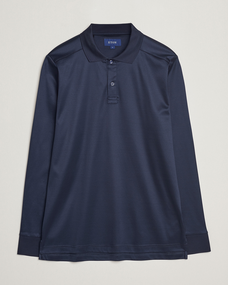 Herr | Tröjor | Eton | Filo Di Scozia Long Sleeve Polo Navy Blue