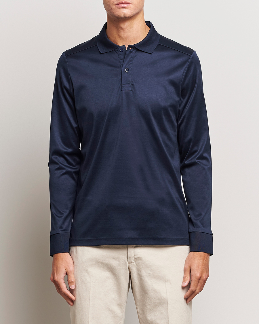Herr | Tröjor | Eton | Filo Di Scozia Long Sleeve Polo Navy Blue