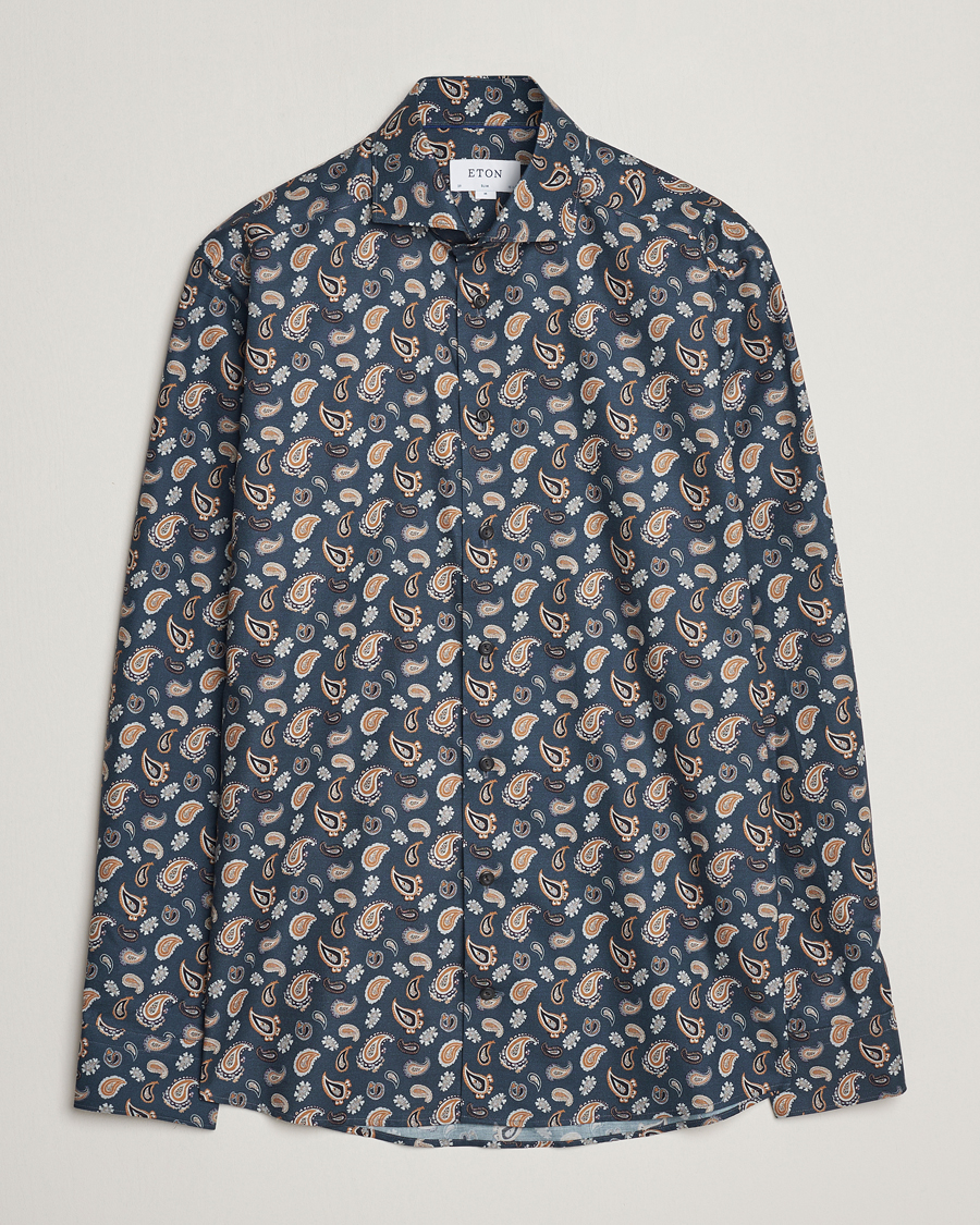 Herr | Skjortor | Eton | Slim Fit Wrinkle Free Flannel Printed Shirt Navy