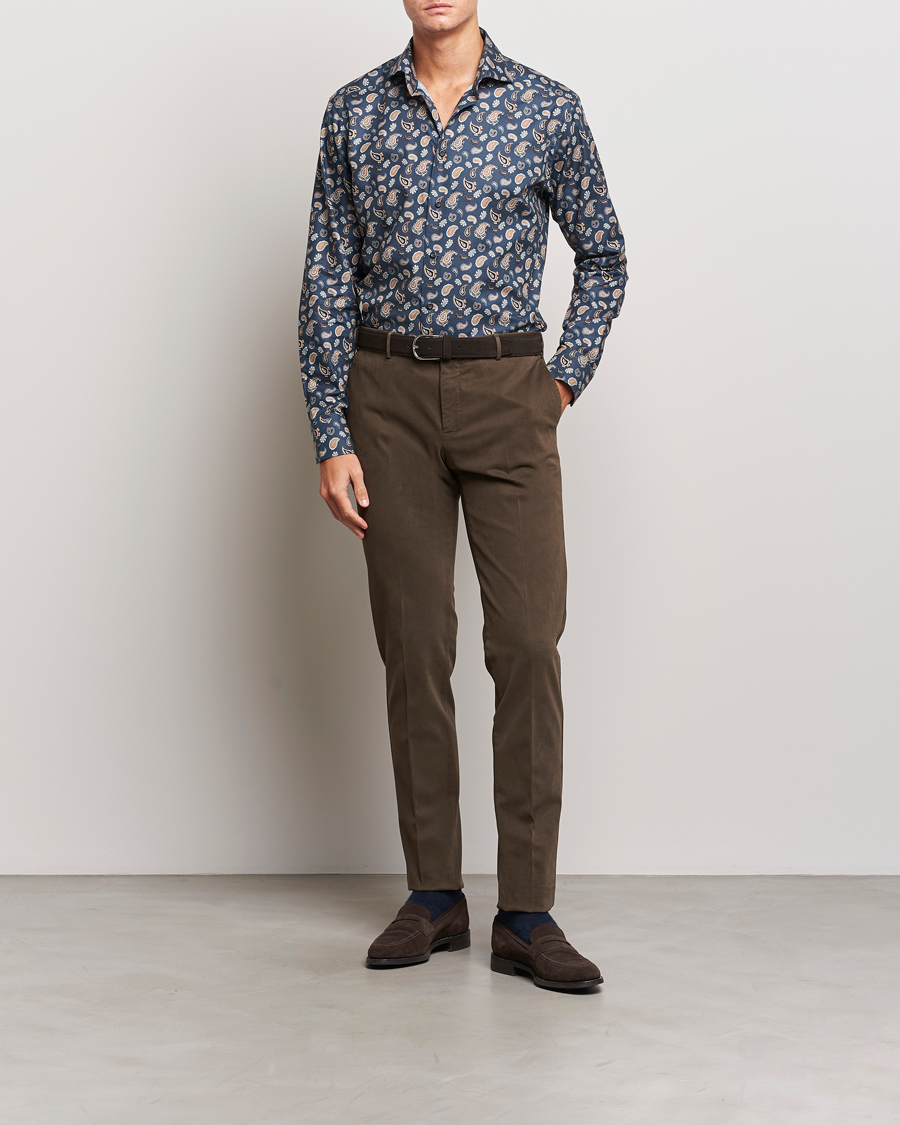 Herr | Skjortor | Eton | Slim Fit Wrinkle Free Flannel Printed Shirt Navy