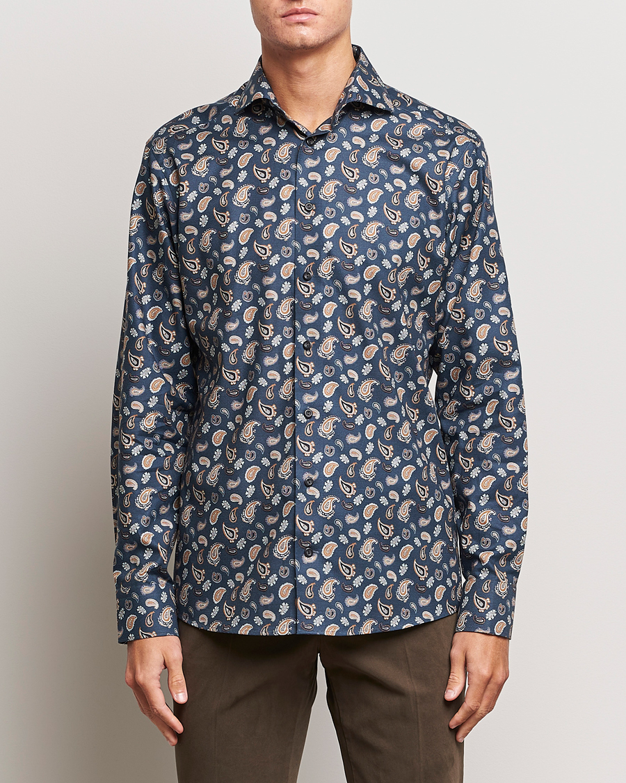 Herr |  | Eton | Slim Fit Wrinkle Free Flannel Printed Shirt Navy