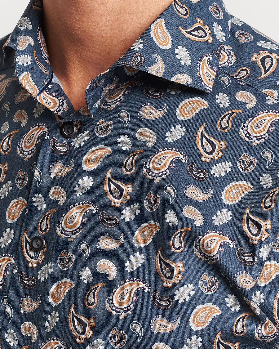 Herr | Skjortor | Eton | Slim Fit Wrinkle Free Flannel Printed Shirt Navy