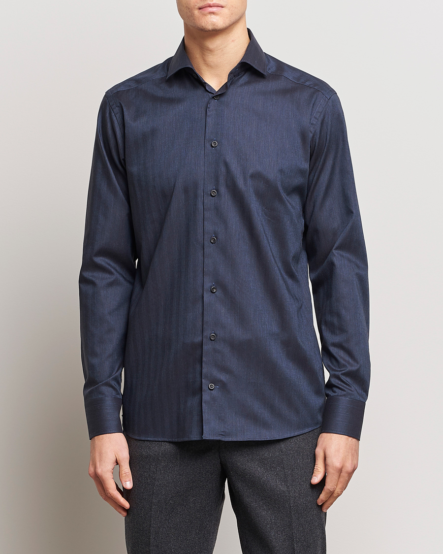 Herr | Skjortor | Eton | Slim Fit Wrinkle Free Flannel Shirt Navy Blue
