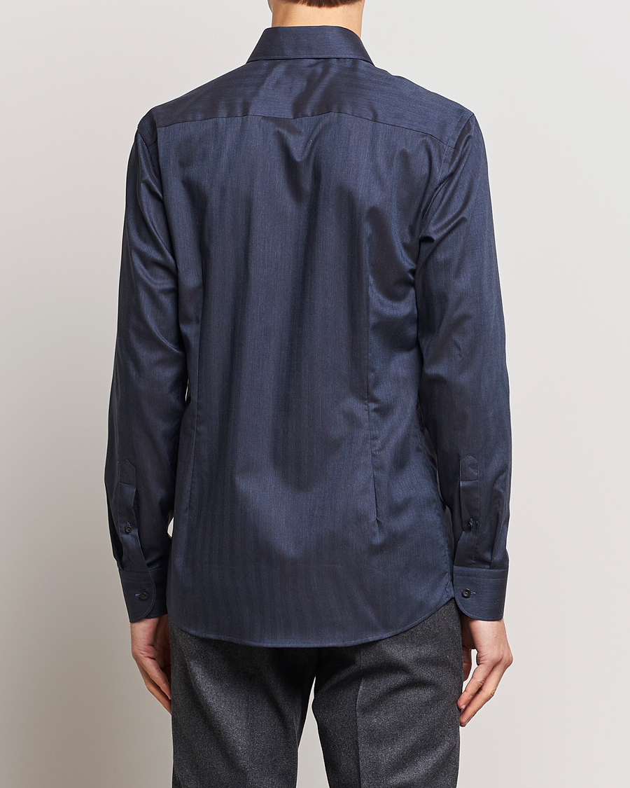Herr | Skjortor | Eton | Slim Fit Wrinkle Free Flannel Shirt Navy Blue