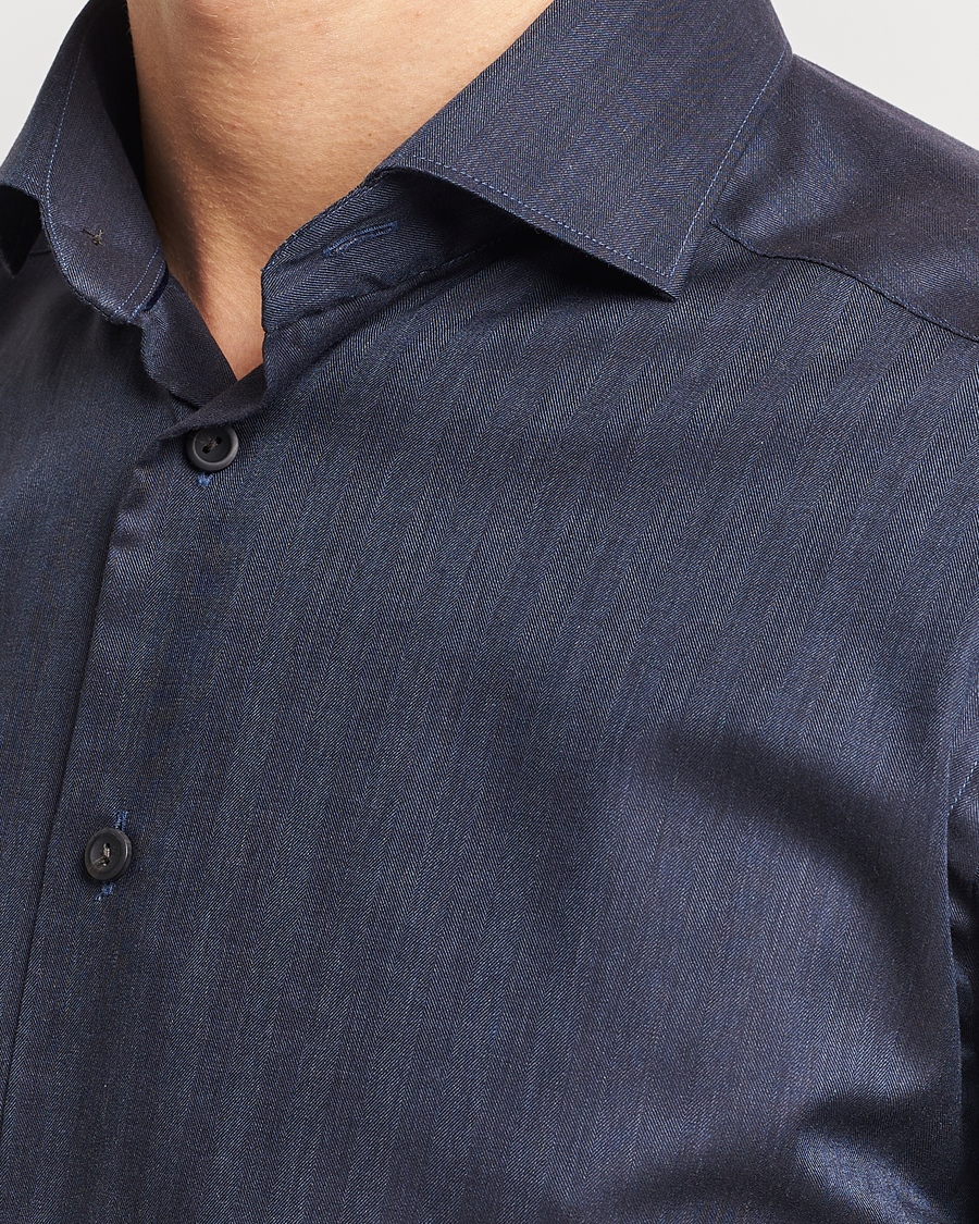 Herr | Skjortor | Eton | Slim Fit Wrinkle Free Flannel Shirt Navy Blue