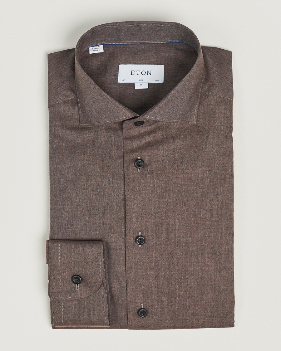 Herr | Skjortor | Eton | Slim Fit Wrinkle Free Flannel Shirt Dark Brown