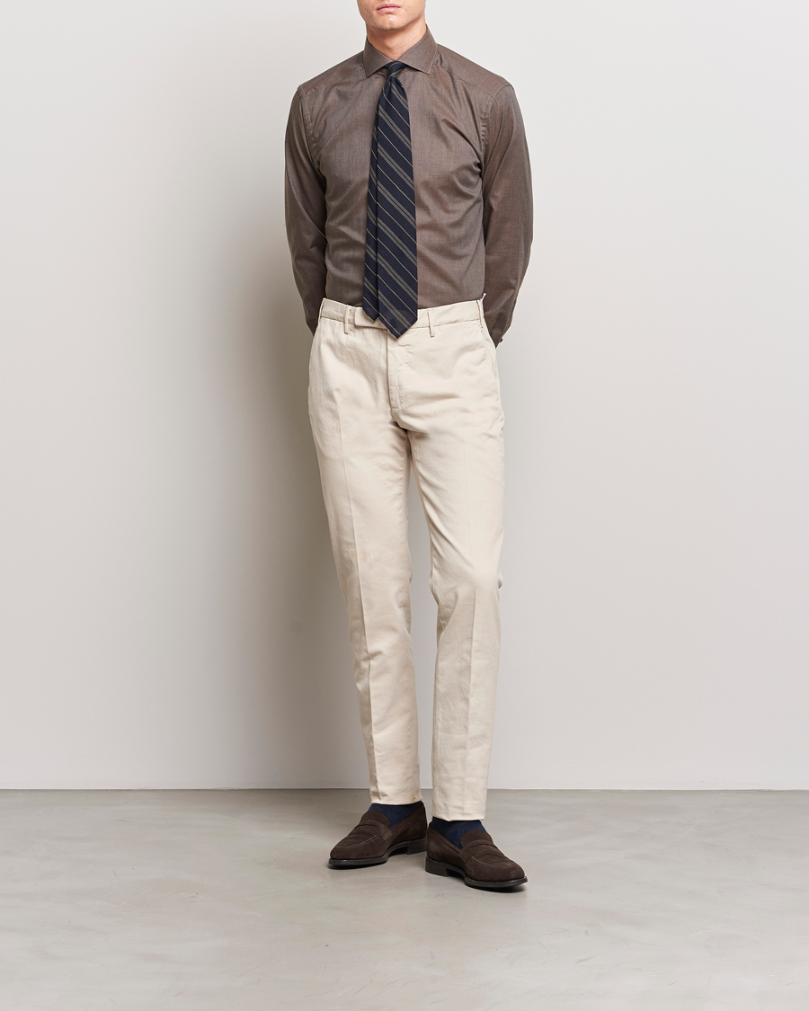 Herr | Skjortor | Eton | Slim Fit Wrinkle Free Flannel Shirt Dark Brown