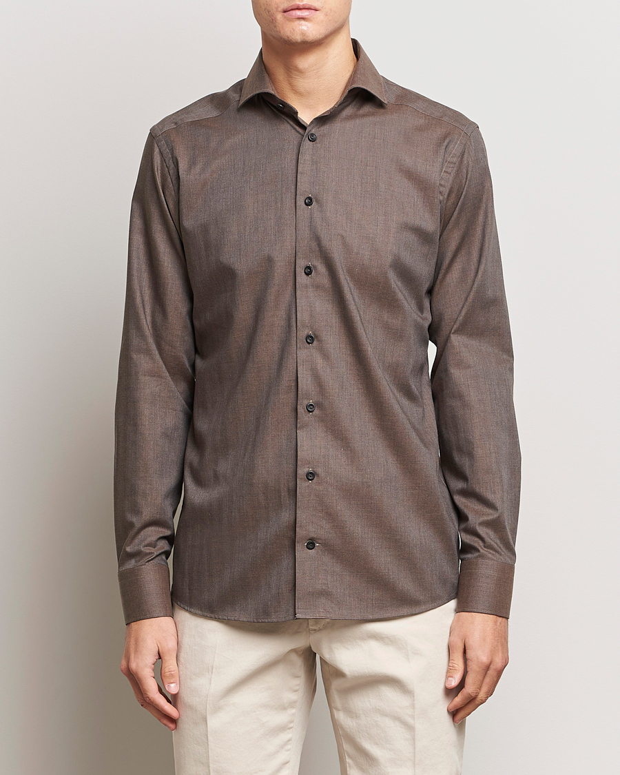 Herr | Skjortor | Eton | Slim Fit Wrinkle Free Flannel Shirt Dark Brown
