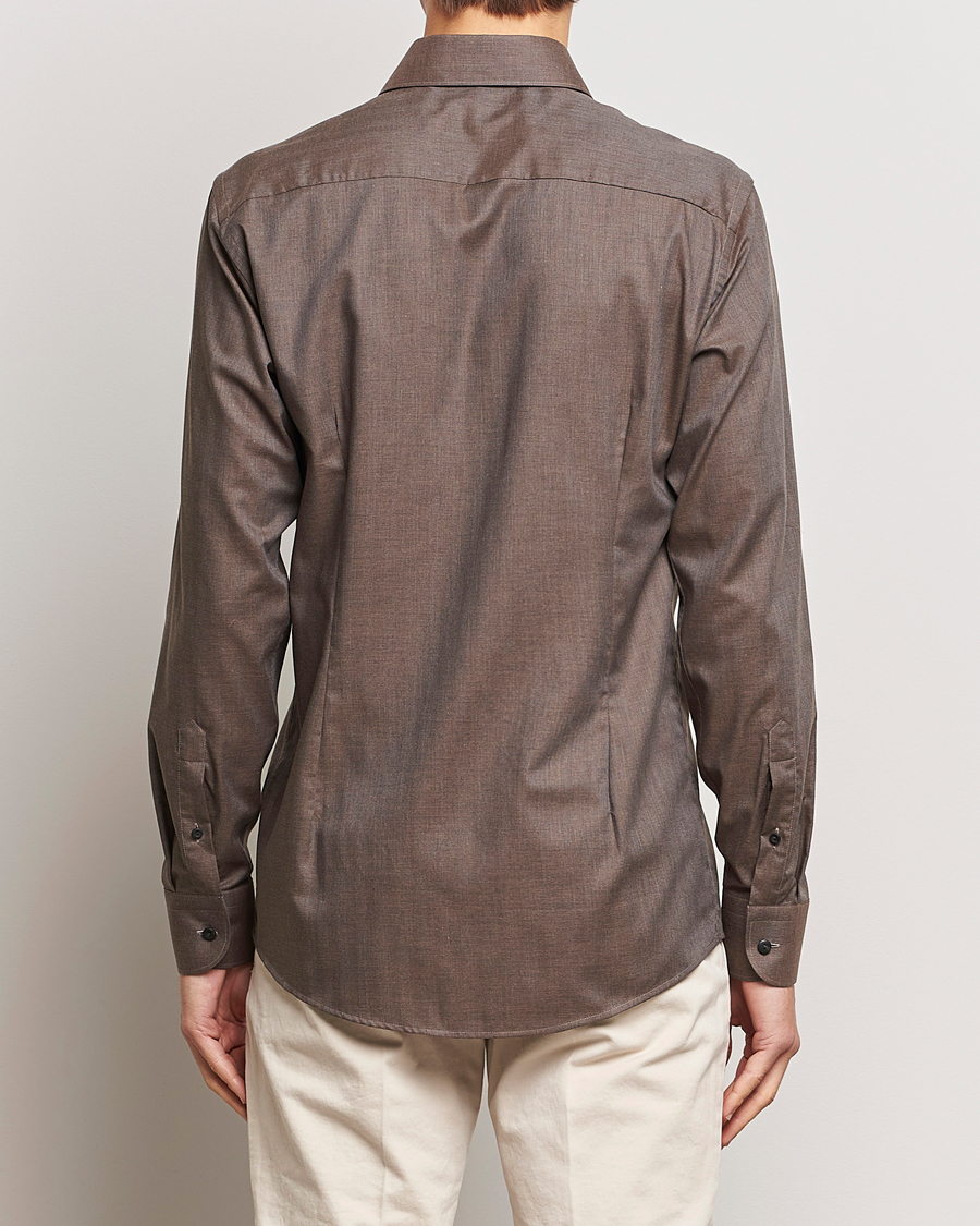 Herr | Skjortor | Eton | Slim Fit Wrinkle Free Flannel Shirt Dark Brown
