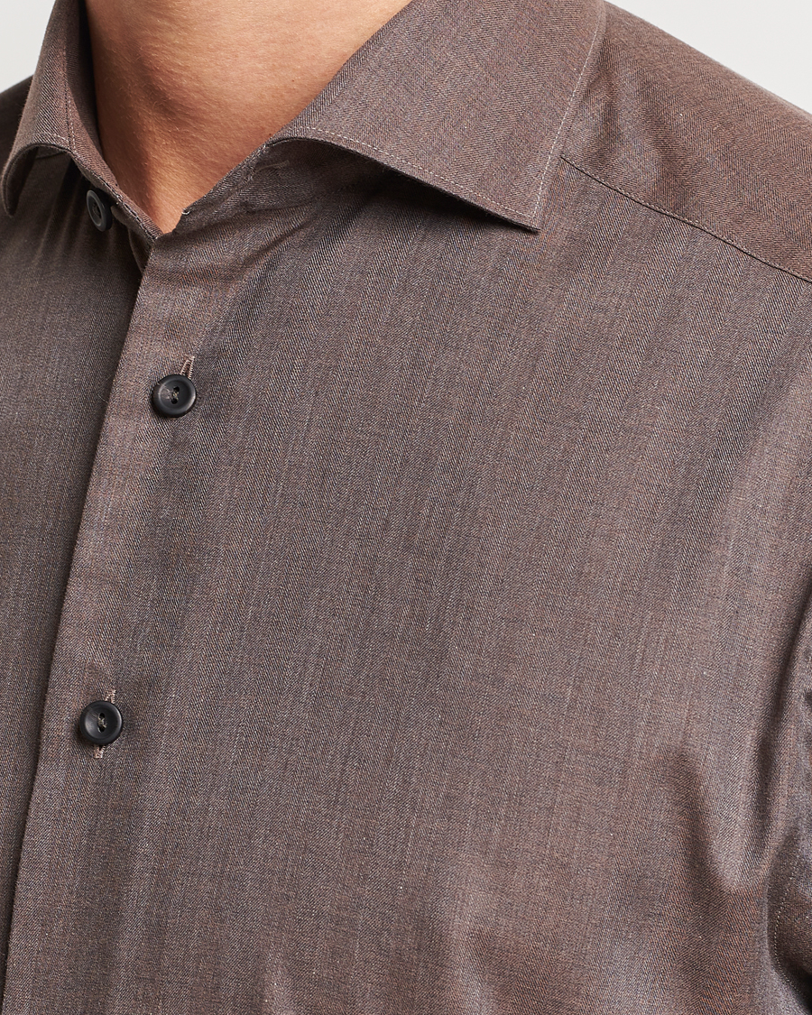 Herr | Skjortor | Eton | Slim Fit Wrinkle Free Flannel Shirt Dark Brown