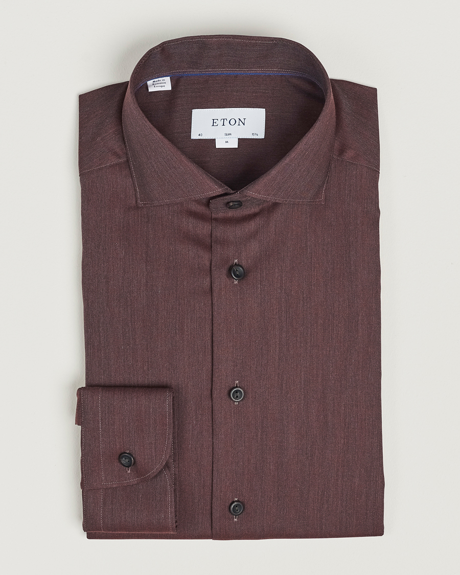Herr | Skjortor | Eton | Slim Fit Wrinkle Free Flannel Shirt Burgundy