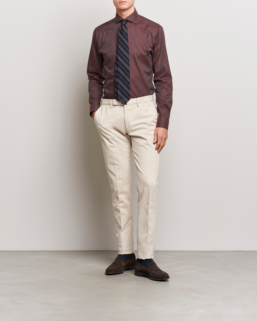 Herr | Skjortor | Eton | Slim Fit Wrinkle Free Flannel Shirt Burgundy