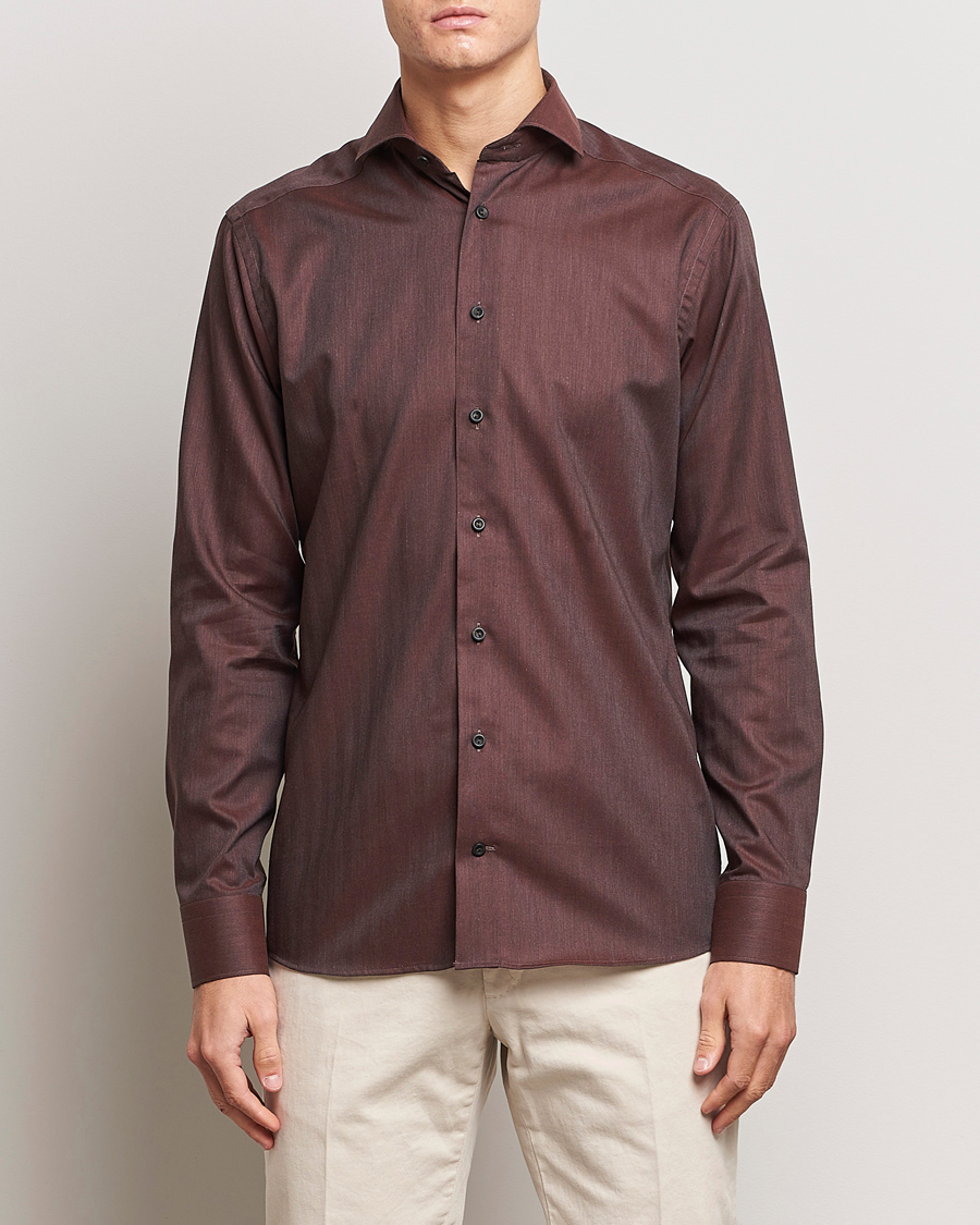 Herr | Skjortor | Eton | Slim Fit Wrinkle Free Flannel Shirt Burgundy