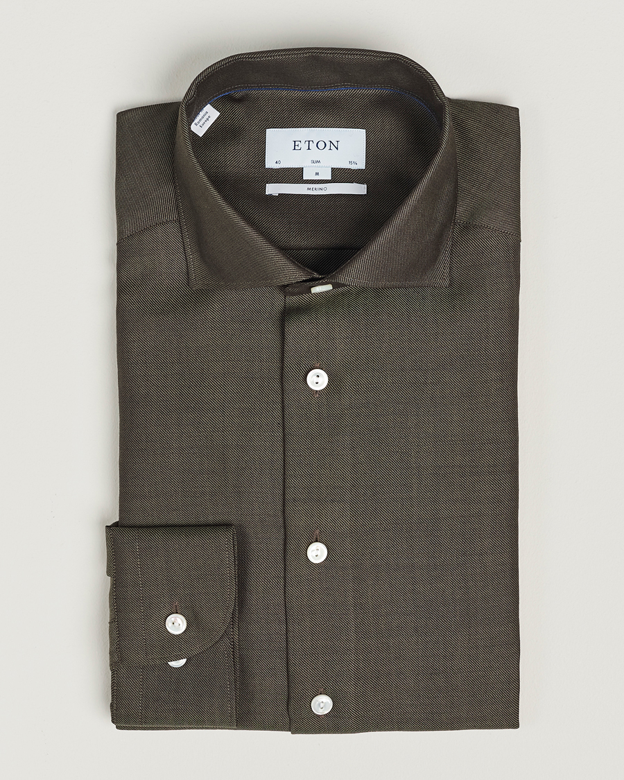 Herr | Skjortor | Eton | Slim Fit Merino Shirt Dark Brown