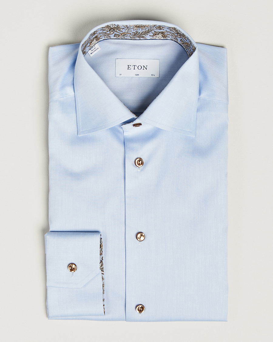 Herr | Skjortor | Eton | Slim Fit Signature Twill Contrast Shirt Blue