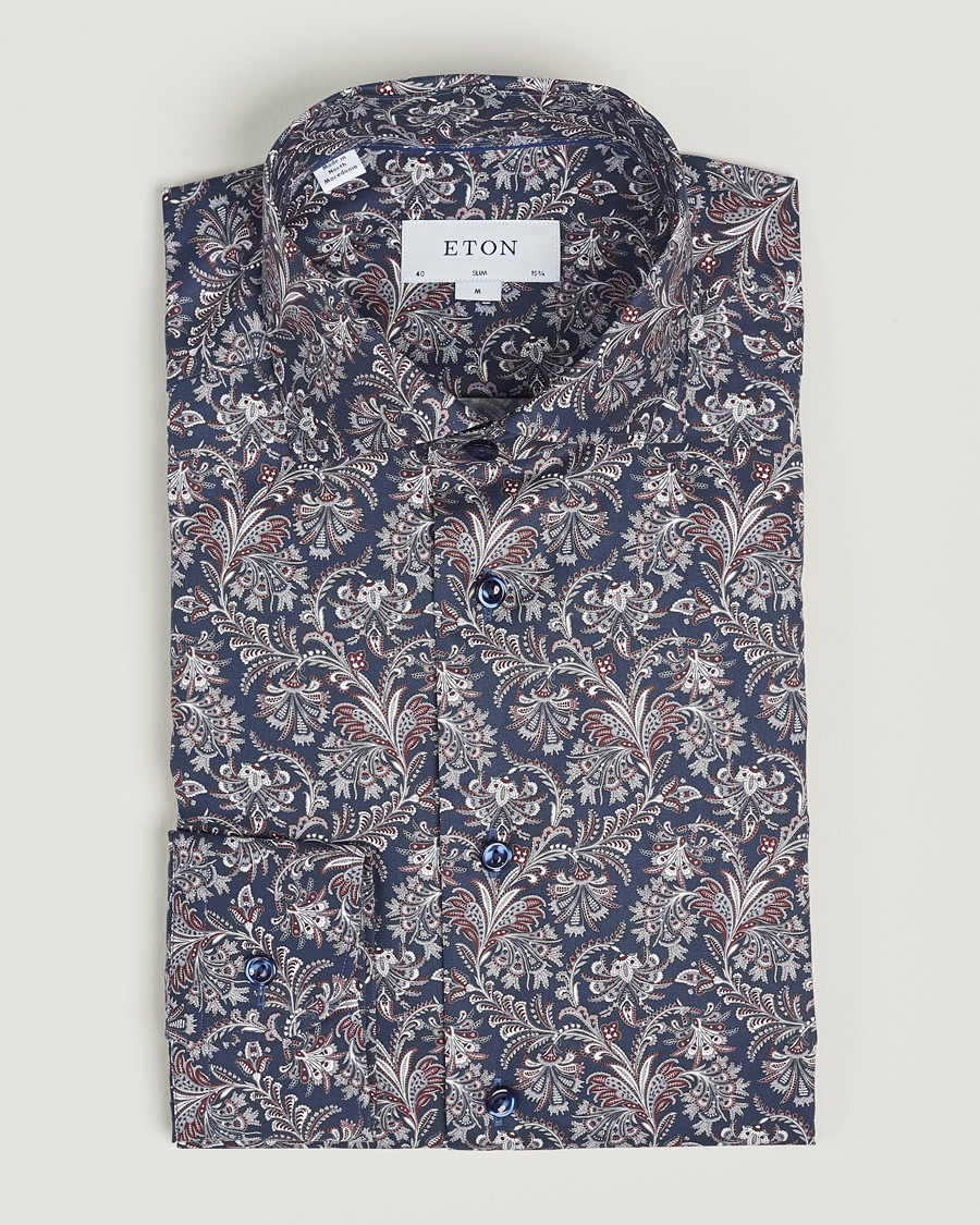 Herr | Skjortor | Eton | Slim Fit Signature Twill Printed Shirt Navy Blue