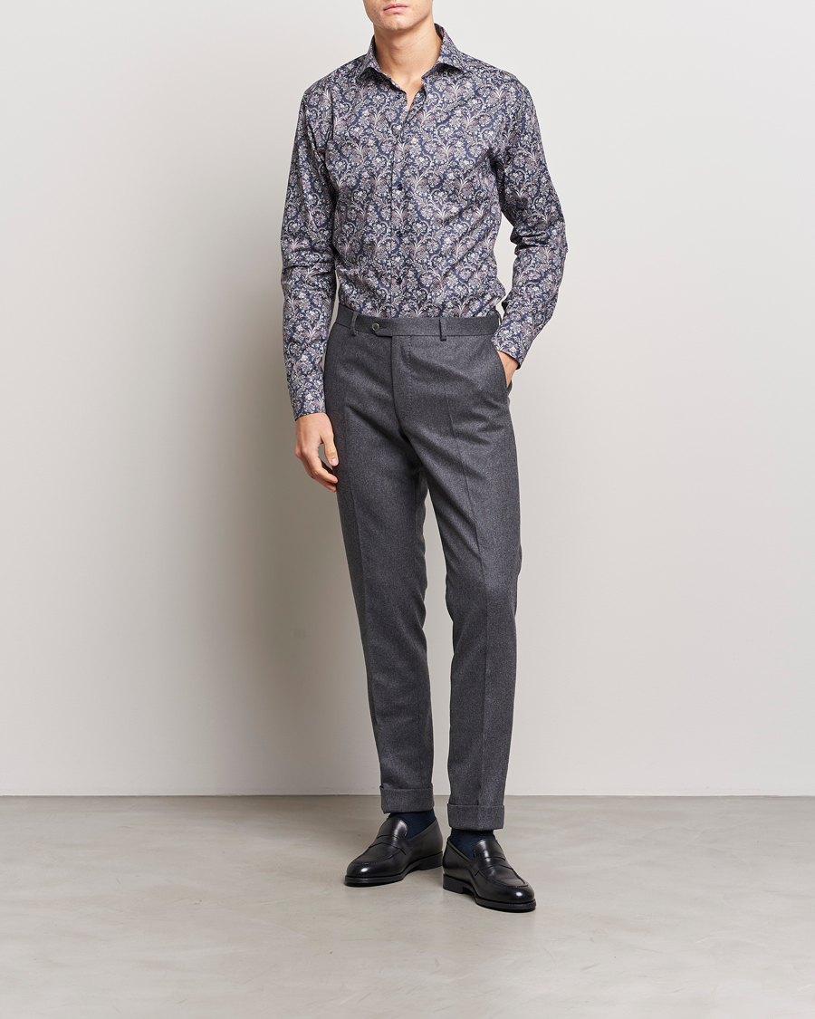 Herr | Skjortor | Eton | Slim Fit Signature Twill Printed Shirt Navy Blue