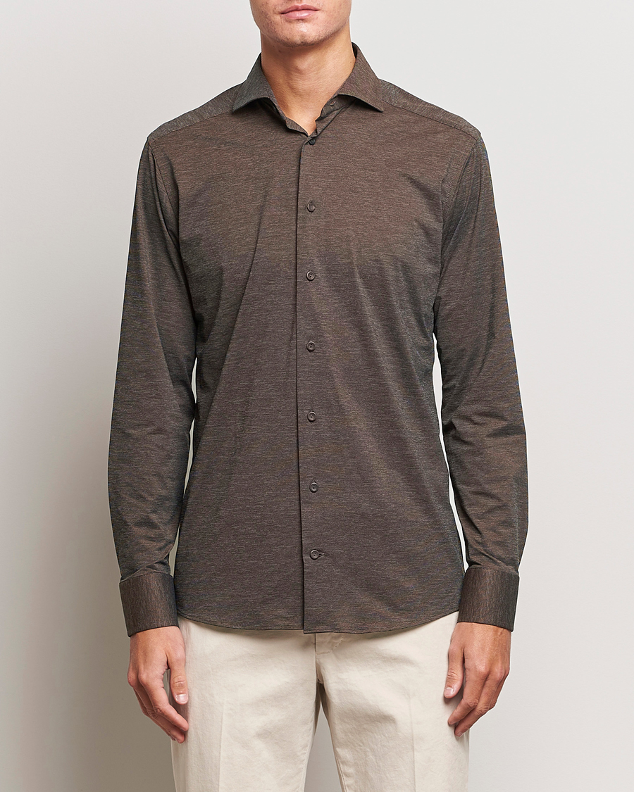 Herr | Skjortor | Eton | Slim Fit Four Way Stretch Shirt Brown Melange
