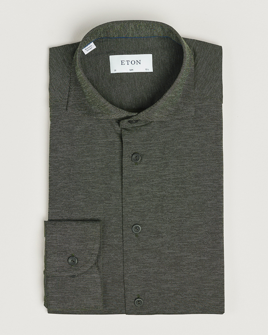 Herr | Skjortor | Eton | Slim Fit Four Way Stretch Shirt Dark Green