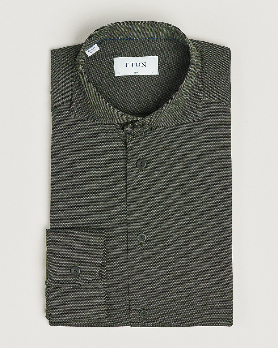 Herr | Skjortor | Eton | Slim Fit Four Way Stretch Shirt Dark Green