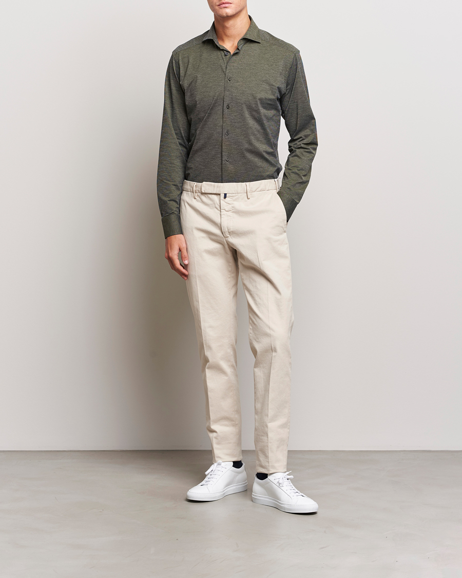Herr | Skjortor | Eton | Slim Fit Four Way Stretch Shirt Dark Green