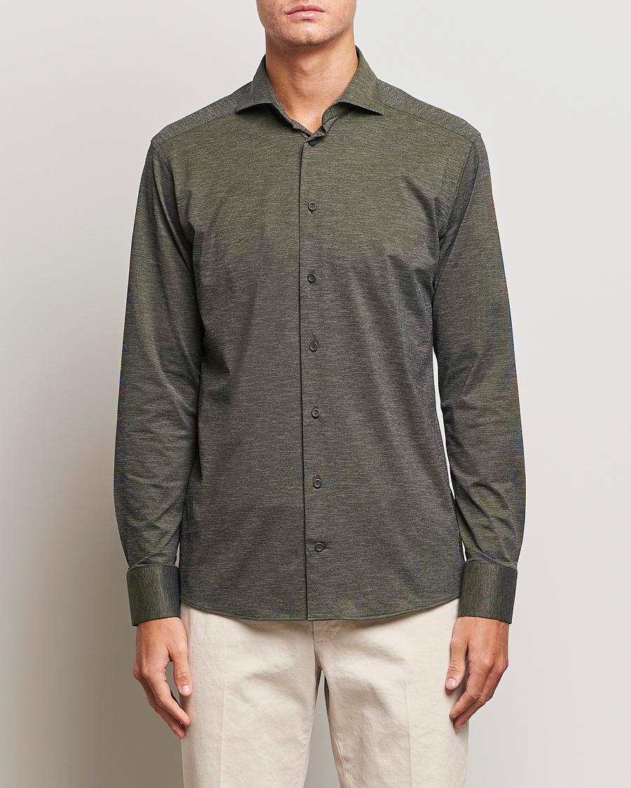 Herr |  | Eton | Slim Fit Four Way Stretch Shirt Dark Green