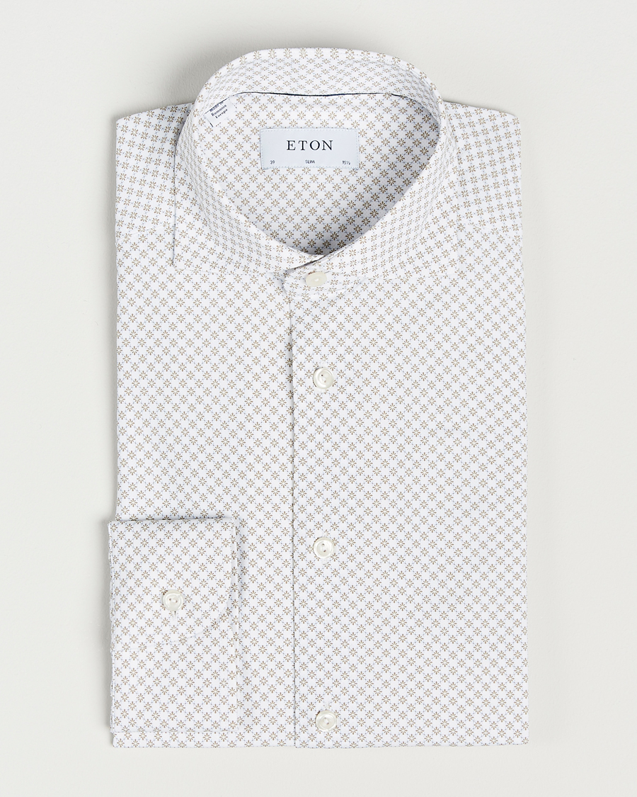 Herr | Skjortor | Eton | Slim Fit Four Way Stretch Printed Shirt Beige