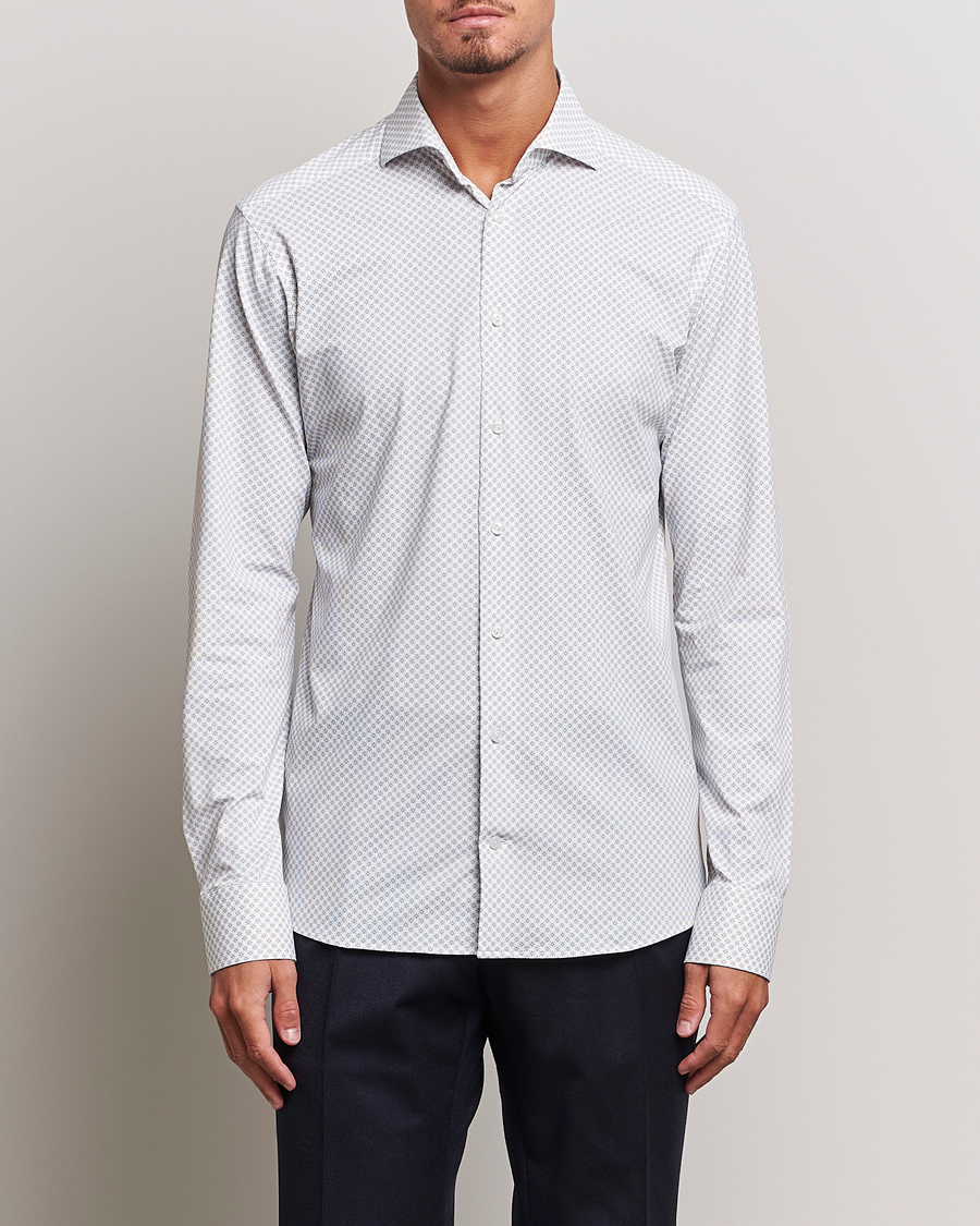 Herr | Eton | Eton | Slim Fit Four Way Stretch Printed Shirt Beige