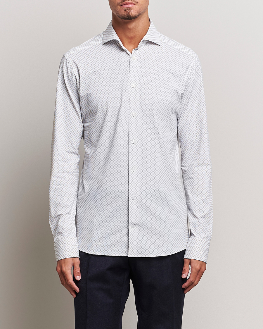 Herr | Formella | Eton | Slim Fit Four Way Stretch Printed Shirt Beige