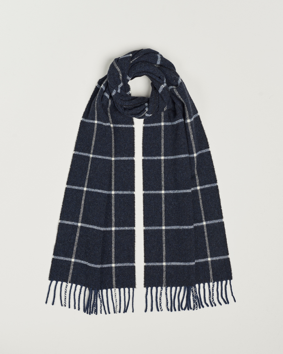 Herr | Eton Checked Wool Scarf Navy Blue | Eton | Checked Wool Scarf Navy Blue