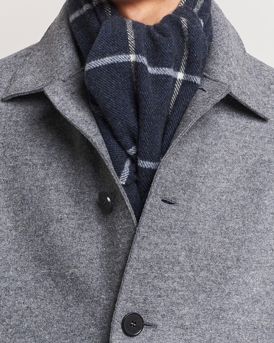 Herr | Business & Beyond | Eton | Checked Wool Scarf Navy Blue